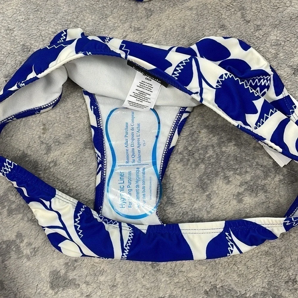 NWT Kate Spade Blue Berry Shoulder Tie Bikini Swimsuit Floral Sz XS